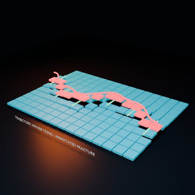 A fracture trajectory crossing a tiled field